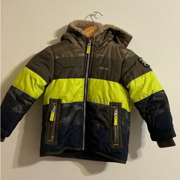 Oshkosh Bgosh Boys Winter Coat kids Jacket Size 4 brown/gray/yellow - Picture 1 of 8